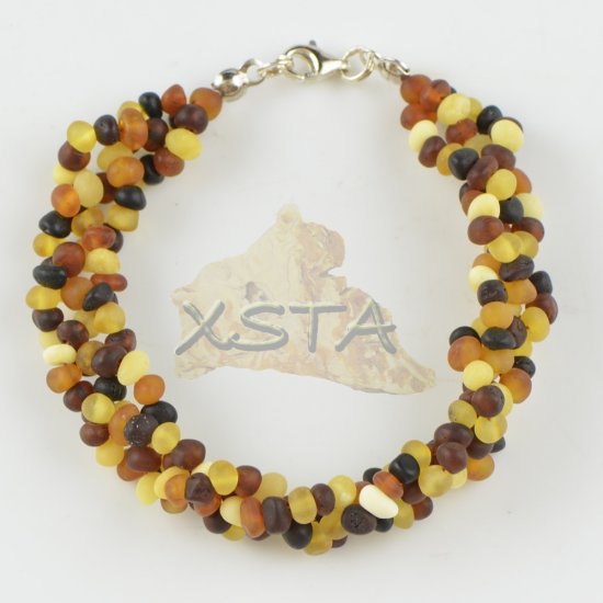 Raw multi-color amber bracelet with silver clasp